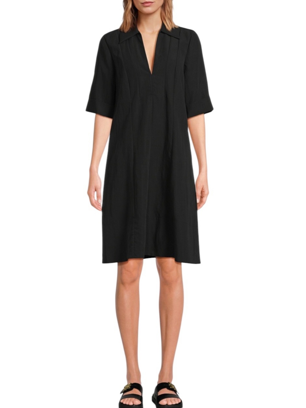 Vince Short sleeve a-line v-neck midi dress in black size M excellent condition